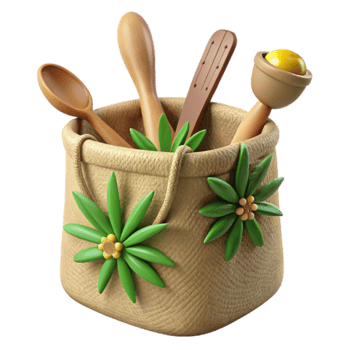 Wooden Utensils in Decorative Bag png