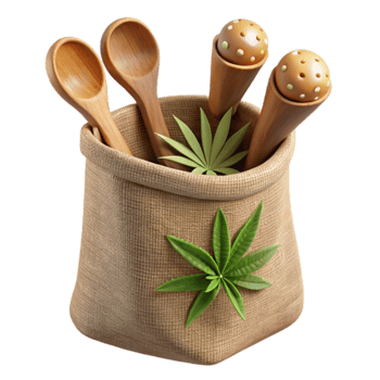 Wooden Spoons, Herbal Spices, Burlap Sack Natural Ingredients png