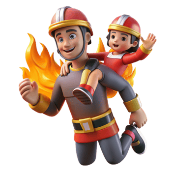 Firefighter and Child 3D Render of Brave Rescue png