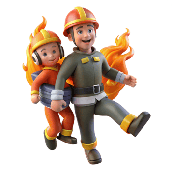 Firefighter and Child 3D Model Safety Training Animation png