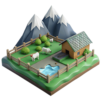 Mountain Farm Sheep Pasture 3D Render png