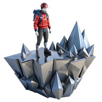 Climber on Crystal Peak A 3D Render png