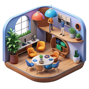 Modern Office Waiting Area Design 3D Render png