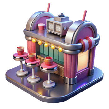Retro Diner 3D Model Pink, Chrome, and Jukebox Style png
