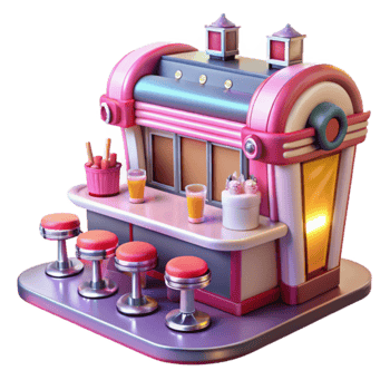 Retro Diner Counter 3D Render of Vintage Snack Bar png
