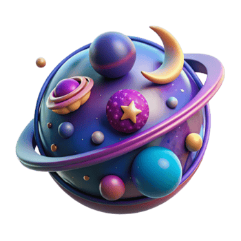 Celestial Orb 3D Render of a Colorful Planetary System png