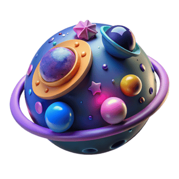 Cosmic Sphere 3D Render of Colorful Planets and Stars png