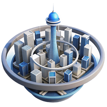 Futuristic Cityscape Circular Urban Design with Tower png