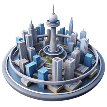 Futuristic Cityscape Elevated Transportation Modern Architecture png