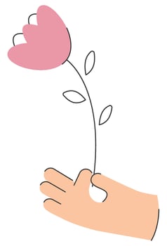Hand with pink tulip illustration. Flower present or surprise for 8 march, International Women's Day vector