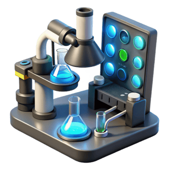 Laboratory Equipment Microscope, Flasks, and Control Panel png