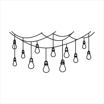 Single one line Festoon, garland with bulbs drawing with one editable continuous line black silhouette on white background vector
