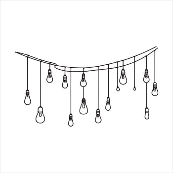 Single one line Festoon, garland with bulbs drawing with one editable continuous line. silhouette white background vector