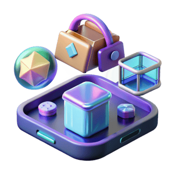 3D Colorful Geometric Shapes Iridescent Objects on Tray png