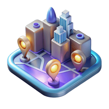 3D City Map Navigation Location Pinpoints Urban Exploration png