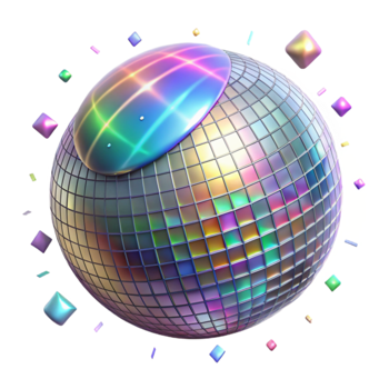Iridescent Disco Ball with Colorful Confetti png