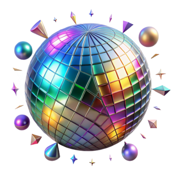 Disco Ball with Geometric Shapes Iridescent Sphere png
