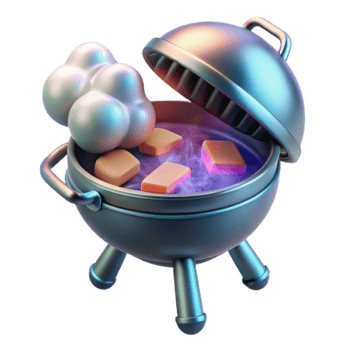 Smoky Grill Cooking 3D Render of Food Preparation png