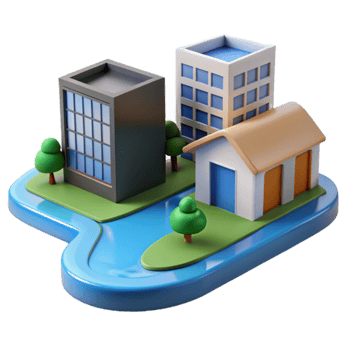 3D Model Cityscape with Buildings and Trees png