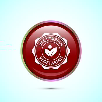 100 percent vegetarian icon design illustration, Vegan product label badge, Red color round button design vector