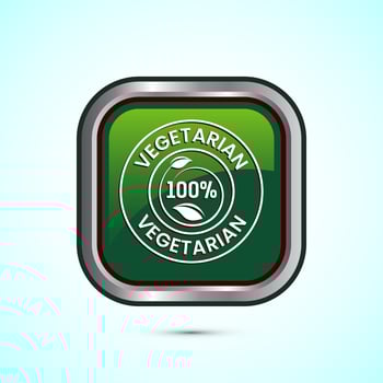 100 percent vegetarian icon design illustration, Vegan product label badge, Green color square button design vector