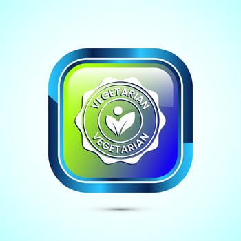 100 percent vegetarian icon design illustration, Vegan product label badge, Glossy square button design vector