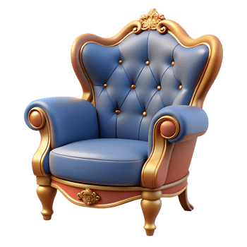 Antique vintage blue armchair 3d illustration isolated on the transparent background. Retro furniture element png