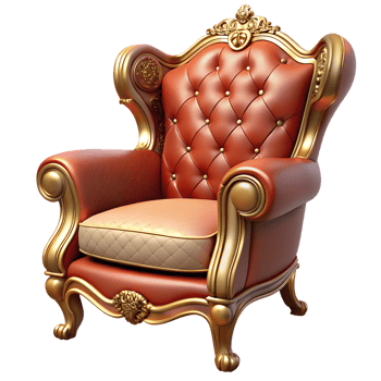Antique vintage red armchair 3d illustration isolated on the transparent background. Retro furniture element png