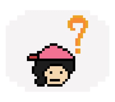 Question mark quiz cartoon 8 bit concept face of lady woman female girl pixel art. vector