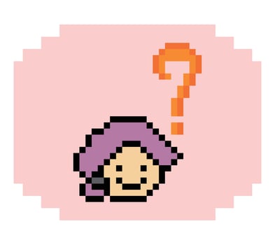 Character of question mark quiz cartoon concept face woman female girl lady pixel art decoration. vector