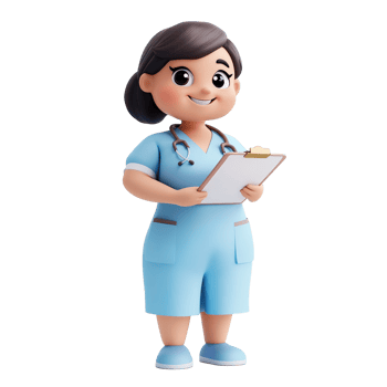 A cheerful cartoon nurse holds a clipboard Isolated on Transparent Background png