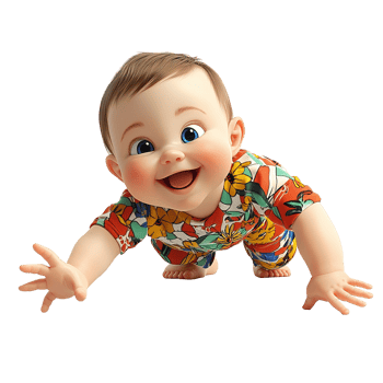 Happy Baby Crawling in Floral Onesie Isolated on Transparent Background png