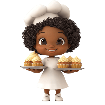 Adorable Black Girl Chef Baking Delicious Cupcakes Isolated on Transparent Background png