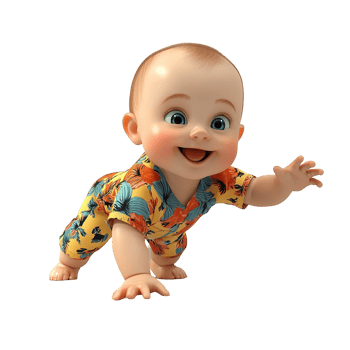 Happy Baby Crawling In Floral Outfit Isolated on Transparent Background png