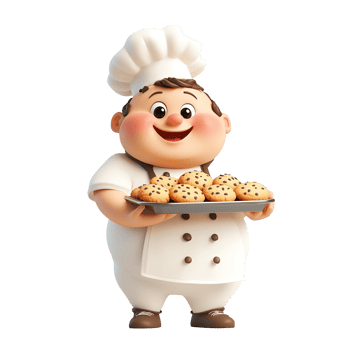 A Happy Cartoon Chef Holds A Tray Of Chocolate Chip Cookies Isolated on Transparent Background png