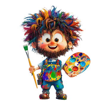 A Colorful Cartoon Artist With Paintbrush And Palette Isolated on Transparent Background png