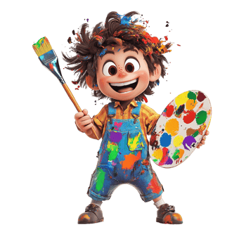 A Joyful Young Artist Covered In Paint Isolated on Transparent Background png