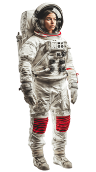 Female Astronaut in Spacesuit Portrait of a Modern Space Explorer, Galaxy Mission Concept, Transparent Background png