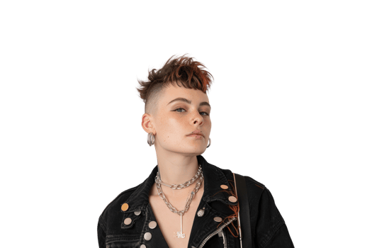 Non Binary Individual Rocking a Bold and Alternative Style with Unique Hair and Fashion Choices png