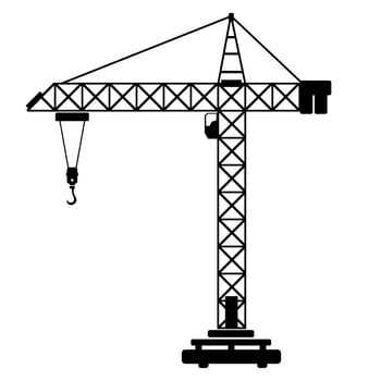 Large Industrial Steel Tower Crane - Black Silhouette illustration Icon vector