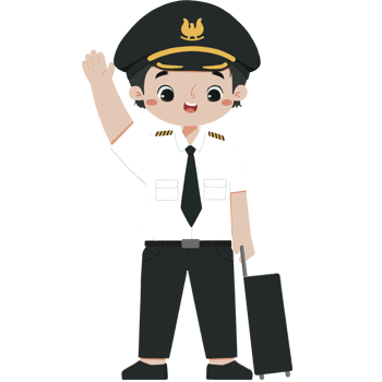 kid in pilot waving hand and carry suitcase png
