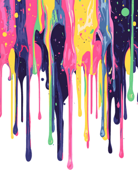 Abstract Dripping Paint in Vibrant Pink Yellow Blue Purple png