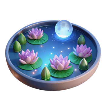 magnificent artistic 3D Lotus Pond Moonlit Night Illustration exclusive png