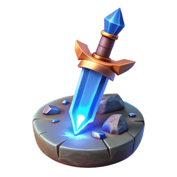 beautiful classic Fantasy Game 3D Render Glowing Blue Crystal Sword high resolution png