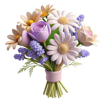 extraordinary minimalist 3D Render Pastel Flower Bouquet Illustration professional png