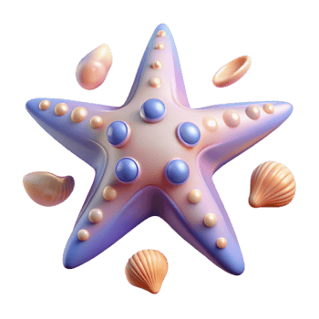 magnificent creative 3D Render Starfish Seashells Summer Illustration professional png