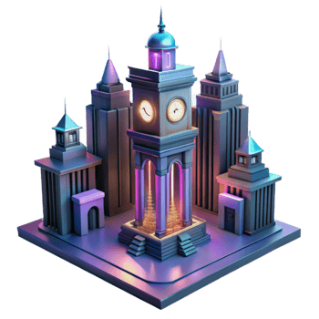 serene contemporary Neon City Clock Tower 3D Render premium png