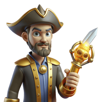 vibrant classic 3D Cartoon Pirate Captain with Golden Scepter premium png