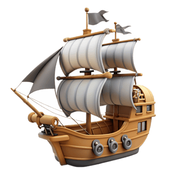 serene minimalist Cartoon Galleon 3D Render original png