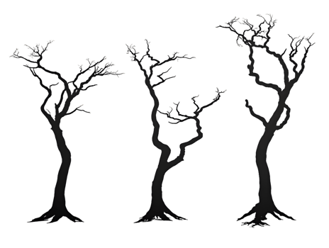 Three Silhouetted Trees on Transparent Background png